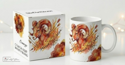 Акварелна чаша за подарък за рожден ден със зодия Овен и кутия