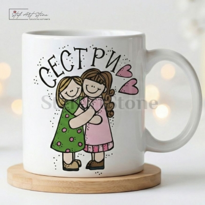 Чаша за подарък за сестра с надпис и готова кутия