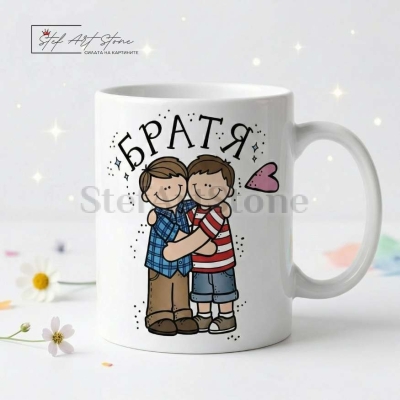 Чаша за подарък за брат с надпис братя и готова кутия