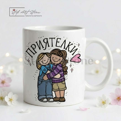 Чаша за подарък за приятелки с надпис и готова подаръчна кутия
