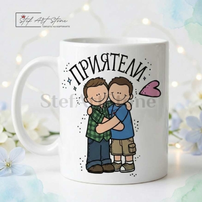 Чаша за подарък за приятели с надпис и готова подаръчна кутия