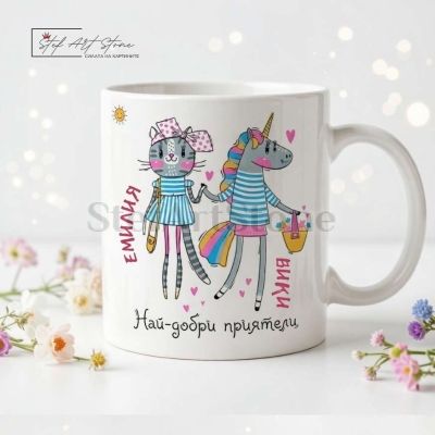 Персонализирана чаша за подарък за най-добра приятелка с две имена