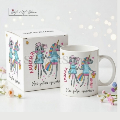 Персонализирана чаша за подарък за най-добра приятелка с две имена