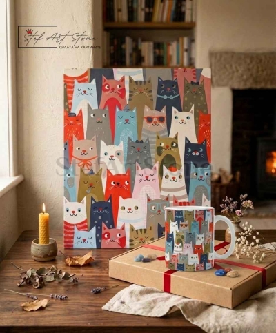 Арт Чаша за Подарък с Котки | Чаши с Животни 