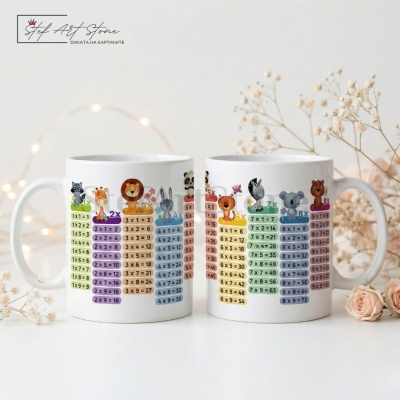 Образователна детска чаша за подарък с таблицата за умножение и животински мотиви в тематична кутия