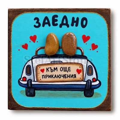 Подарък за годишнина – ръчно рисувана картина „Заедно – към още приключения“