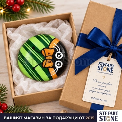 Ръчно рисуван камък калинка в подаръчна кутия StefArt Stone