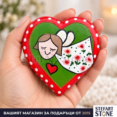 Коледно сърце с ангелче – ръчна изработка StefArt Stone