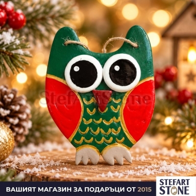 Зелен коледен бухал – ръчно изработена играчка за елха